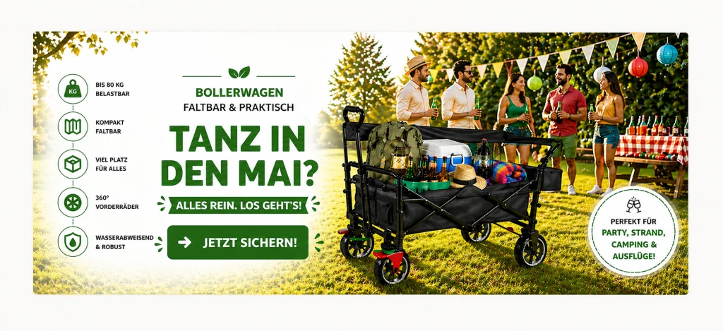 Faltbarer Bollerwagen für Garten, Einkäufe und Ausflüge – platzsparend zusammenklappbar