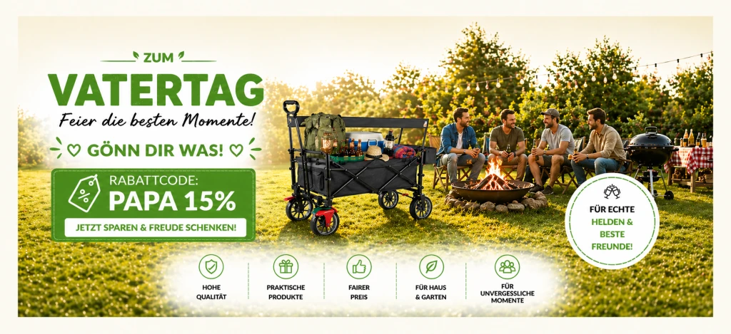 Faltbarer Bollerwagen für Garten, Einkäufe und Ausflüge – platzsparend zusammenklappbar