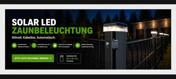 Solar LED Pfostenleuchte für Zaunpfosten 60×40 mm – kabellose Zaunbeleuchtung mit automatischem Licht bei Dämmerung