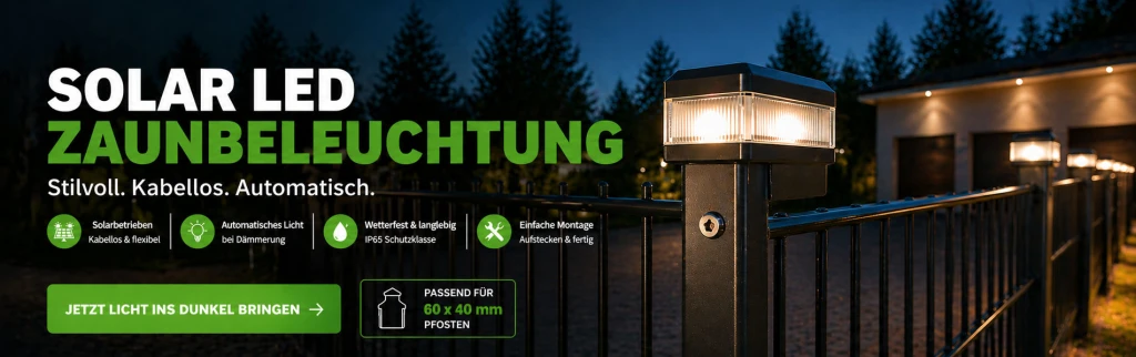 Solar LED Pfostenleuchte für Zaunpfosten 60×40 mm – kabellose Zaunbeleuchtung mit automatischem Licht bei Dämmerung