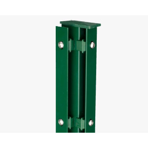Zaun Eckpfosten 60 x 60 x 2 mm Typ AE mit Flacheisen Abdeckleiste grün RAL 6005 2230 mm