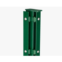 Zaun Eckpfosten 60 x 60 x 2 mm Typ AE mit Flacheisen Abdeckleiste grün RAL 6005 2430 mm