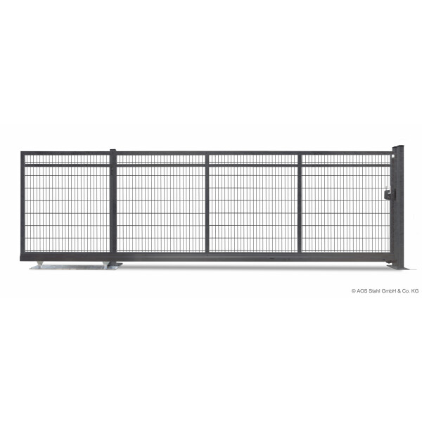 AOS Schiebetor F60 E-Antrieb integriert Moosgr&uuml;n (L x H) 4,5 m x 1,2 m Doppelstab 8-6-8 mm