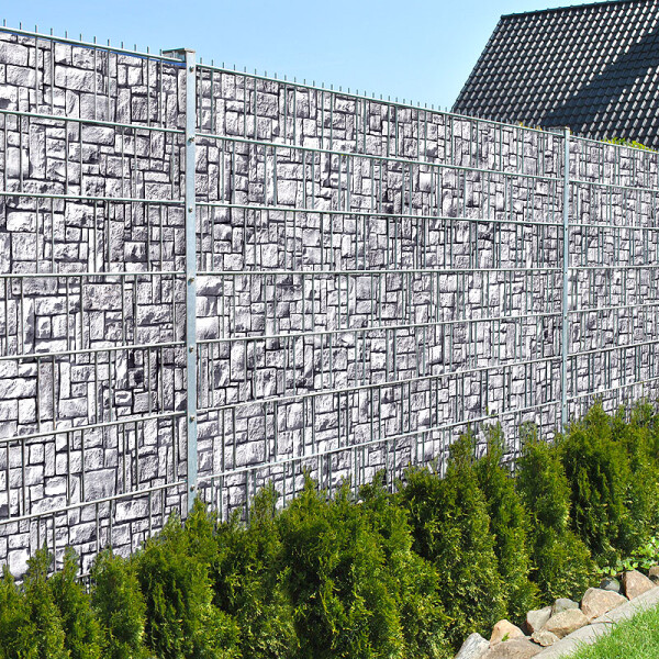 Blickdichter Motivsichtschutz Steinlabyrinth Rollenmaterial 26 Meter