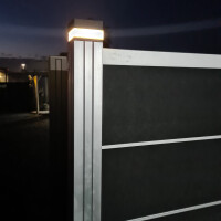 LED Solar Pfostenleuchte Kappe schwarz f&uuml;r WPC Alu Pfosten 6,8 x 6,8 cm passend zu WPC Zaun f&uuml;r z.B. Turino / Donatus