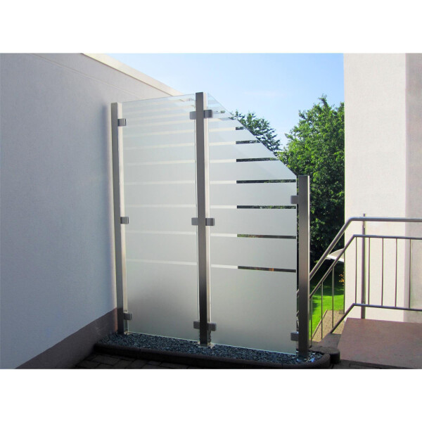 Glaszaun Shui (L x H) 5 m x 180 cm, ohne Tür, satiniertes Glas, 10 mm ESG, Pfosten einbetoniert