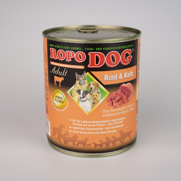 Hundefutter ROPODOG Nassfutter 6 x 800 g Dosen in Premium Qualit&auml;t - Adult Rind und Kalb