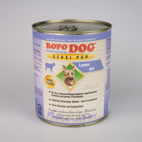 Hundefutter ROPODOG Nassfutter 6 x 800 g Dosen in Premium Qualität - Sensi Pur Lamm pur