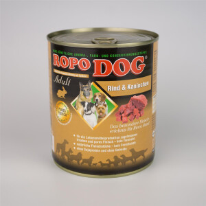 Hundefutter ROPODOG Nassfutter 6 x 800 g Dosen in Premium Qualit&auml;t -  Adult Rind und Kaninchen
