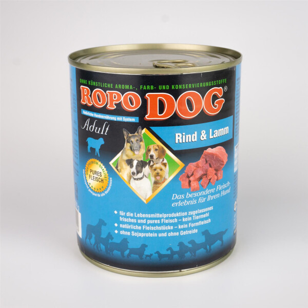 Hundefutter ROPODOG Nassfutter 6 x 800 g Dosen in Premium Qualit&auml;t -  Adult Rind und Lamm