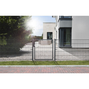 Drehflügeltor Vario Uno 1 flügelig Pfosten 60 x 60 mm Füllung 6-5-6 mm inkl. Zaunanschlusswinkel & Profilzylinder  (B. x H.)  1000 mm x 1830 mm anthrazit RAL7016