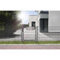 Drehflügeltor Vario Uno 1 flügelig Pfosten 60 x 60 mm Füllung 6-5-6 mm inkl. Zaunanschlusswinkel & Profilzylinder  (B. x H.)  1000 mm x 1830 mm anthrazit RAL7016