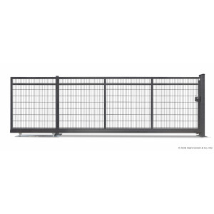 AOS Schiebetor F60 E-Antrieb integriert Moosgrün (L x H) 3,5 m x 2,0 m Doppelstab 8-6-8 mm mit Gegenpfosten