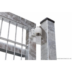 AOS Schiebetor F60 E-Antrieb integriert Moosgrün (L x H) 3,5 m x 2,0 m Doppelstab 8-6-8 mm mit Gegenpfosten