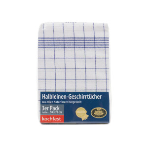 Halbleinen Geschirrtuch 3er Pack  50/70 cm Karo blau