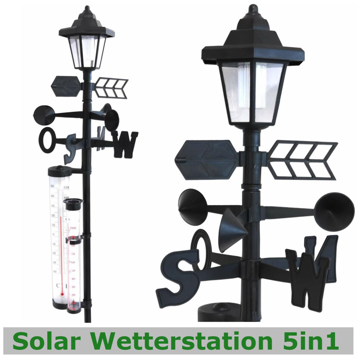 Solar Wetterstation 5in1 mit LED Solarlampe