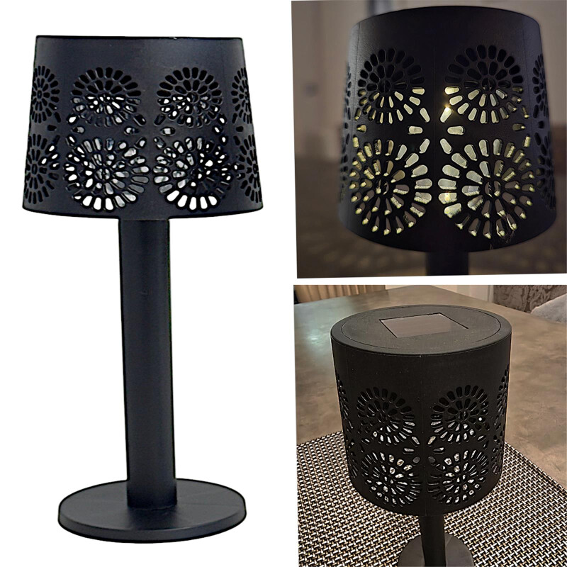 Solar Tischleuchte mit Dekorstanzungen scxhwarz H. 24 cm