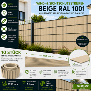 10 Stück Wind- und Sichtschutzstreifen  Beige RAL...