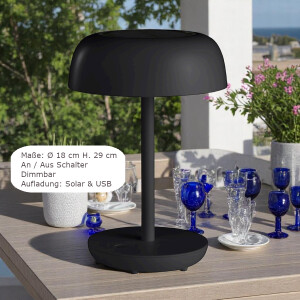 Tischlampe Solar LED 29 cm schwere Ausführung in modernem schwarz matt