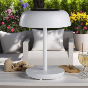Tischlampe Solar LED 29 cm schwere Ausführung in edlem weiß matt