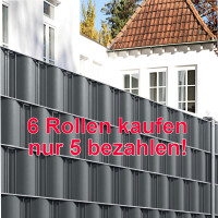 Preishit 6 für 5 Rollen mit 10 Stück Wind- und Sichtschutzstreifen Anthrazit RAL 7016 stabile 1,1 mm, Streifenlänge: 2530 mm